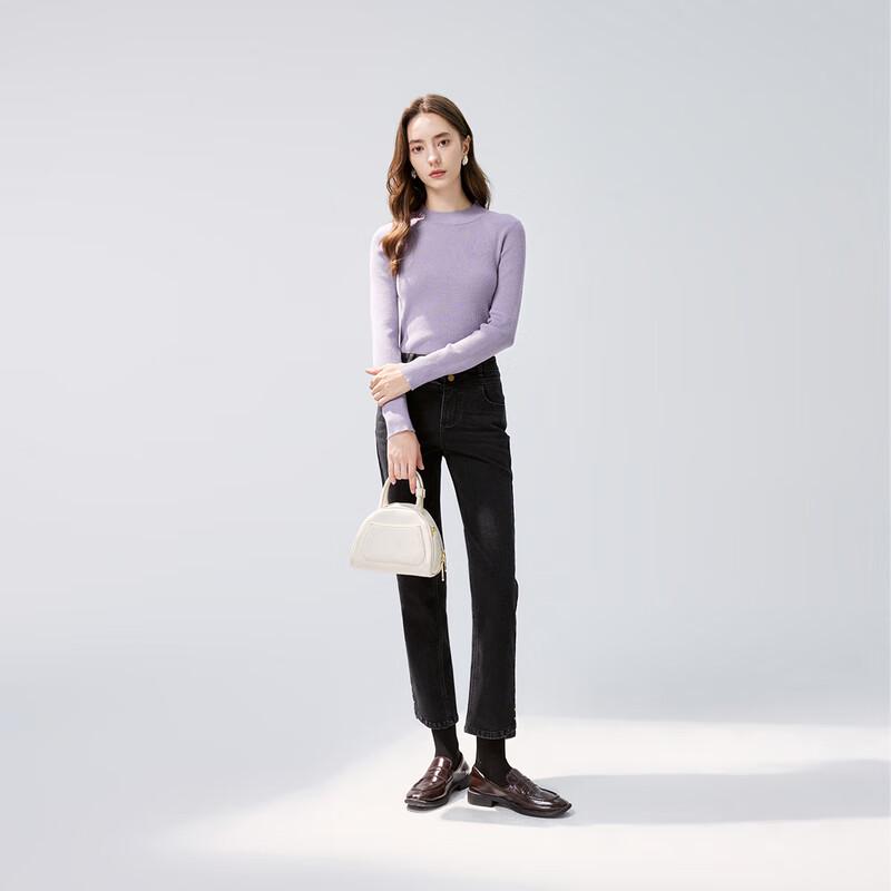 Qiusbiyiren Women's Mock Neck Thin Knit Sweater