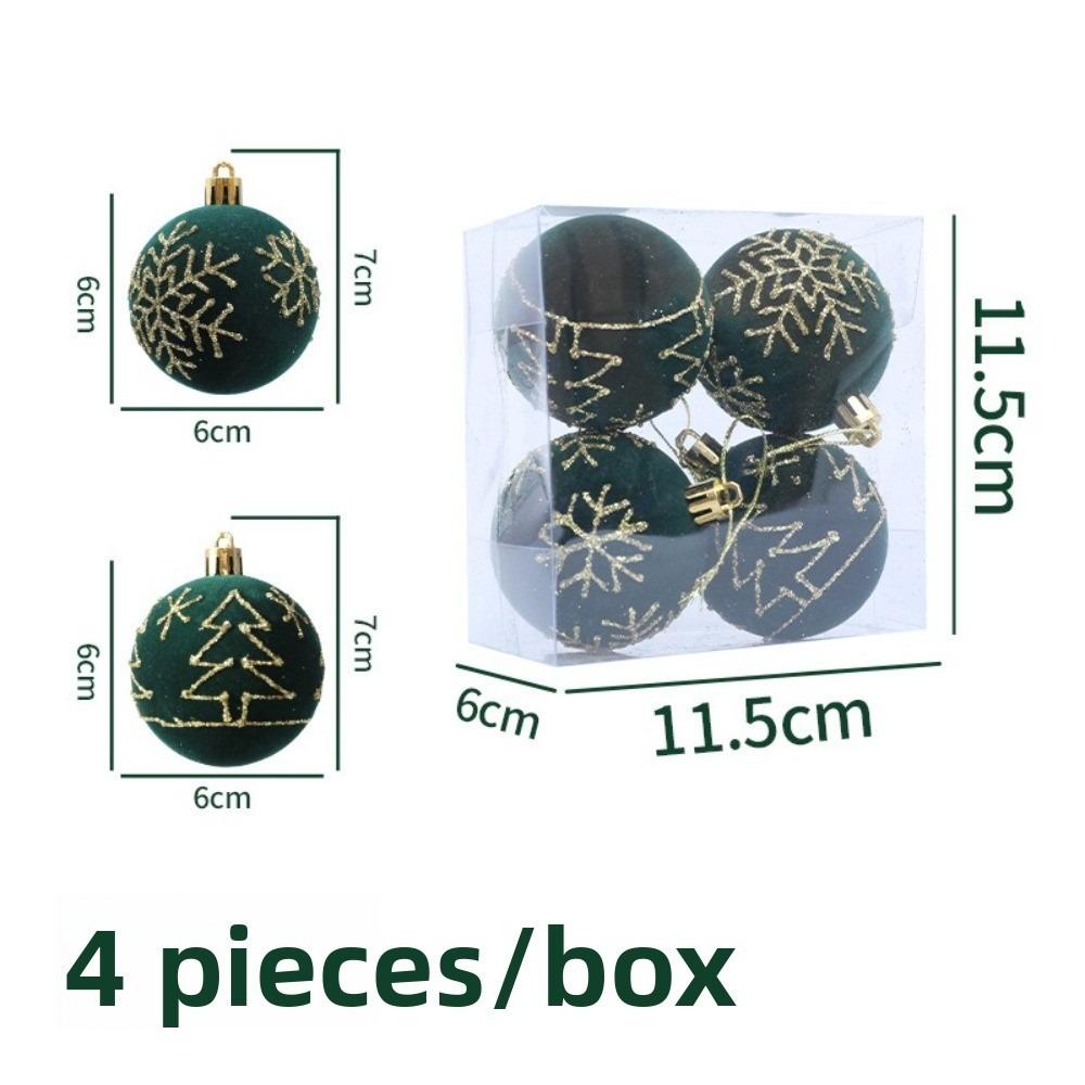 4PCS New Flocked Christmas Ball 6cm DIY Xmas Tree Ornament Snowflake Christmas Supplies Merry Christmas