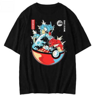 Pokémon Japanese Retro Gyarados Wave Short-sleeved T-shirt Pure Men's and Women's Summer New Trend Loose Top