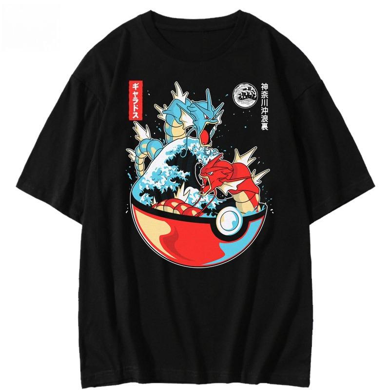 Pokemon Animated Print Retro Meg Wave Shortsleeved Pure Cotton Loose Tshirt for Men and Women A New Trendy Summer Shirt