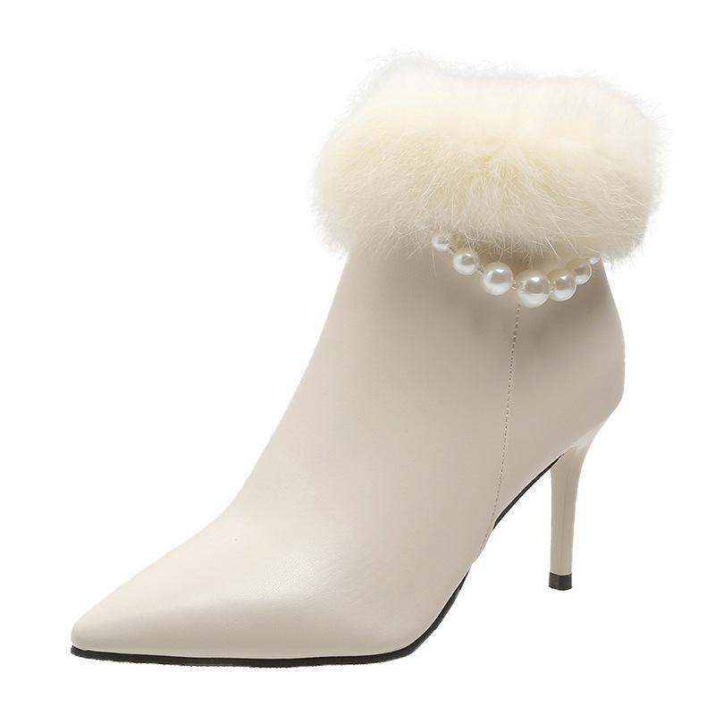 Fashion Rabbit Fur Winter Salsa Dance Boots 2024 Stiletto Women's High Heel Jazz Latin Dance Shoes 8.5cm Heel Rubber Sole Hot Sale