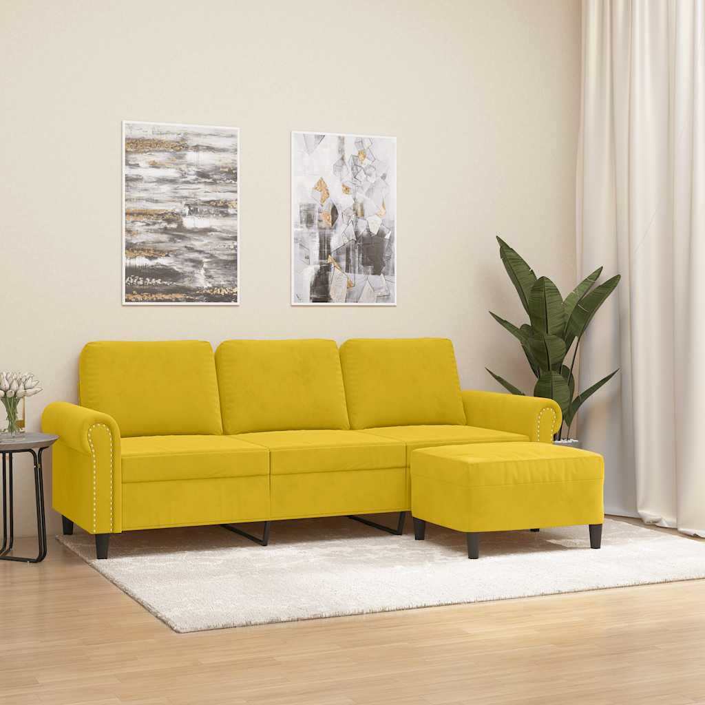 3 Seater Sofa with Footstool Yellow 180 cm Velvet
