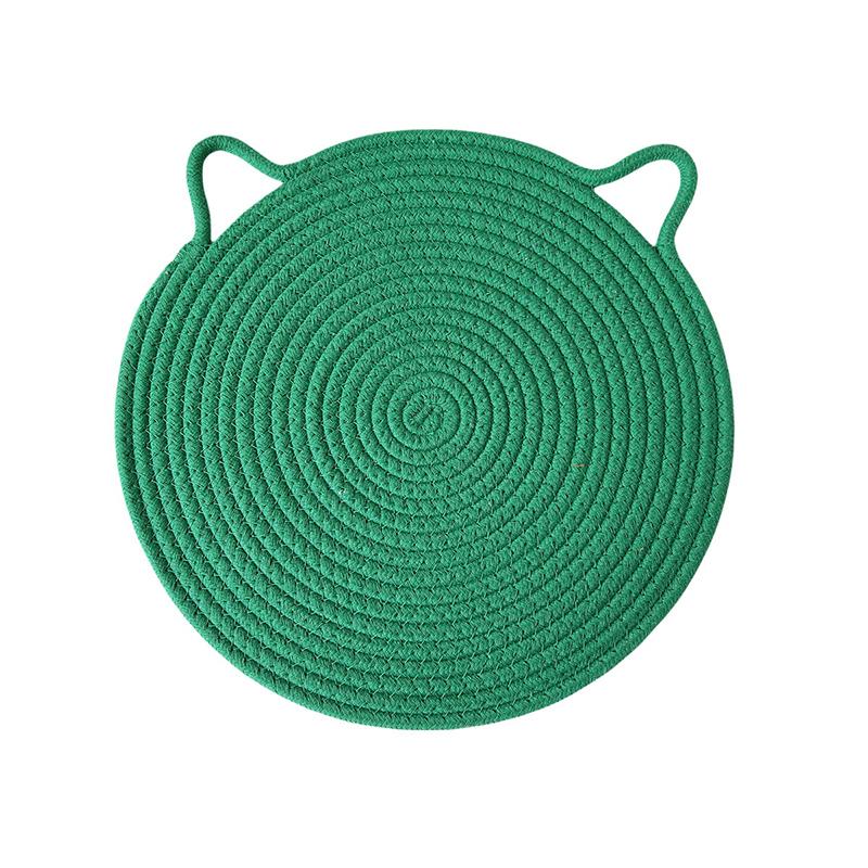 1Pc Cotton Rope Woven Insulation Pad Design Dining Table Tray Mat Insulation Pad Cartoon Cat Ear Shaped Solid Color Dining Table