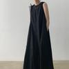 Korean Sleeveless Loose Fit Cotton Linen Dress with Wide Hem