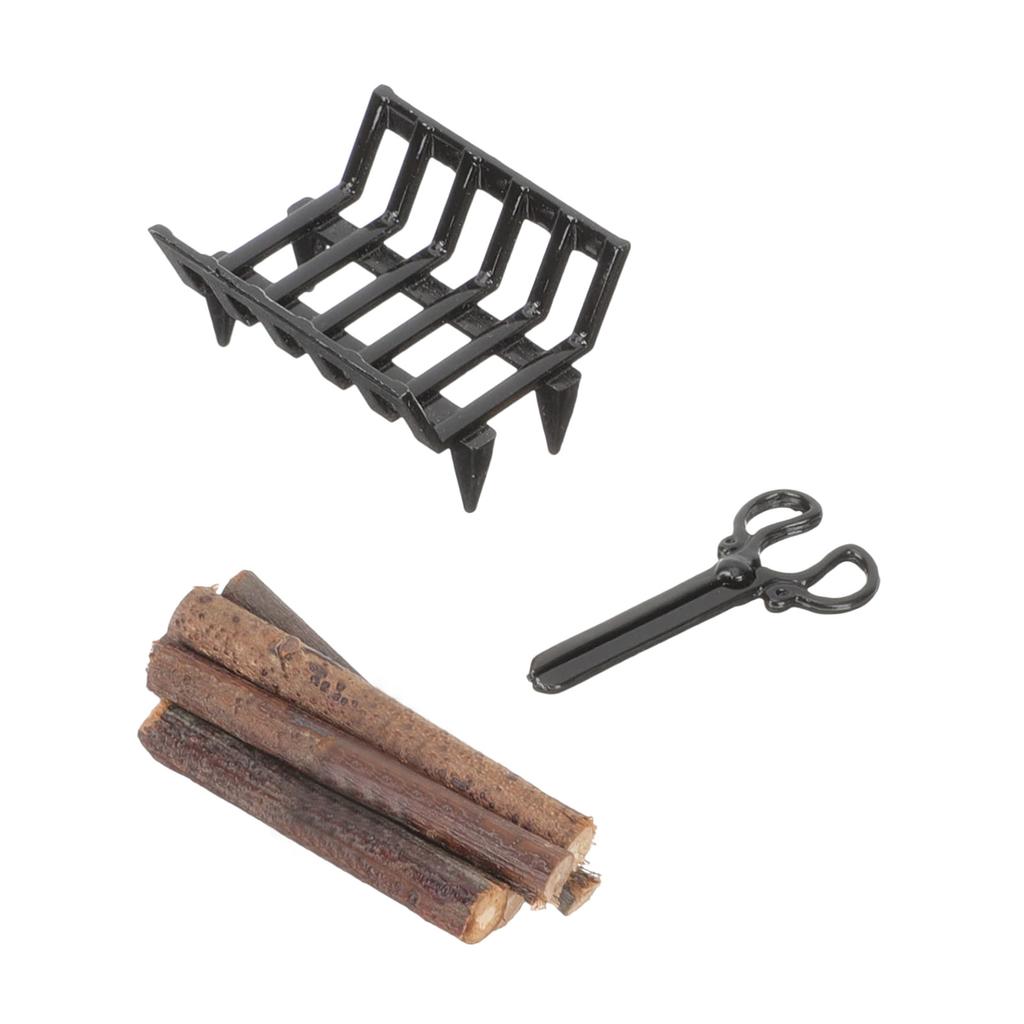 Miniature Dollhouse Firewood Rack Set With Firewood and Tongs For 1/12 Scale Model Scene And Craft Model Project Decors