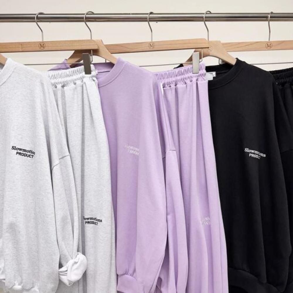 Mizqz Big Size Slow Motion Embroidery Sweatshirt Tapered Jogger Pants Set 3color
