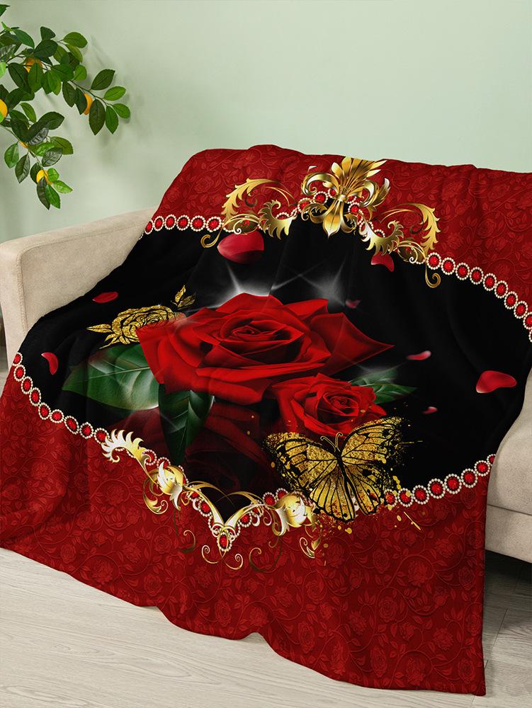 Flannel Blanket Rose Love Valentine'S Day Wedding Blanket Crystal Fleece Blanket Spring And Autumn