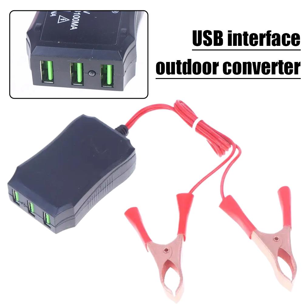 12V 24V To 5V 3USB Port Power Adapter With Battery Clip For Charging Cell Phone Emergency USB Power High Efficiency Tool