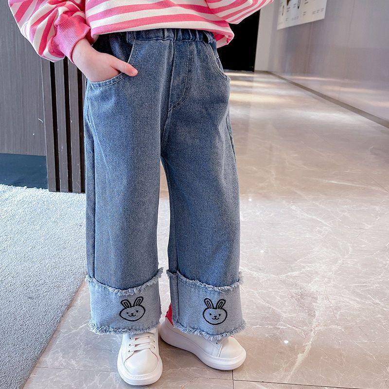 Girls' Jeans for Spring and Autumn Wide Legs Pant Spring Style Children's Clothing Pants