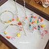 Summer Limited~ Crystal Stone Beaded Resin Flower Bracelet Necklace Ear Hook Set Dopamine Sweet Jewelry