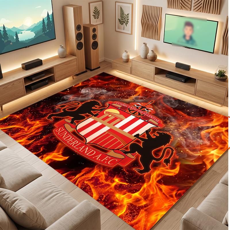 Sunderland Football Print Crystal Velvet Rug, Comfortable Water Absorbent Non Slip Indoor Floor Carpet