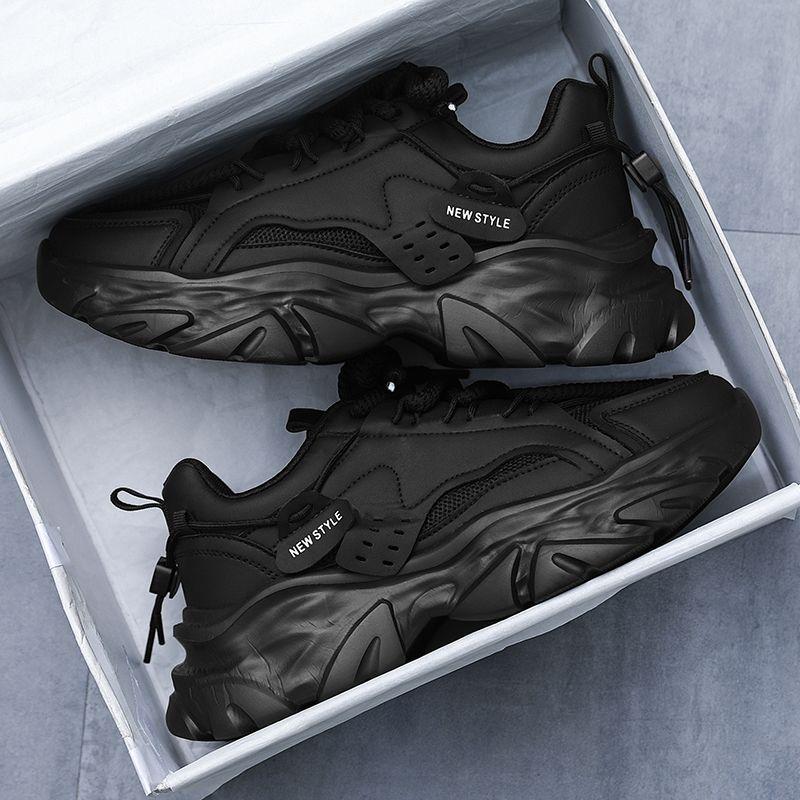 Men's Shoes for Summer Breathable New Casual Black Sports Shoes Mesh Thick Sole Heightened Dad's Work Labor Protection Shoes