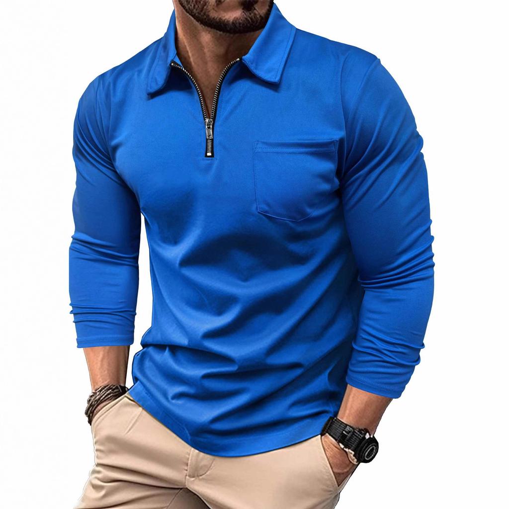 Autumn Winter Foreign Trade Men's Long Sleeve Polo Shirt Men's Clothing Turn-down Collar T-shirt American Style Top Men