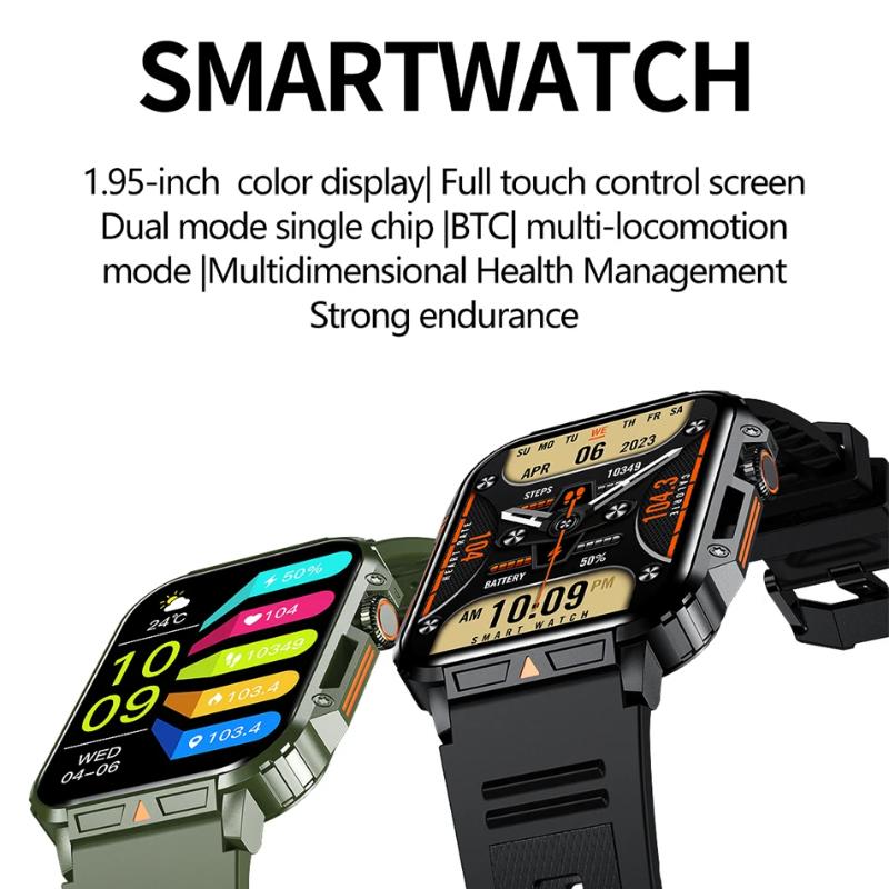 2025 New 1.95 Outdoor Military Man Smart Watch Men Bluetooth Call Smartwatch Men For Android IOS IP68 Waterproof Ftiness Watches
