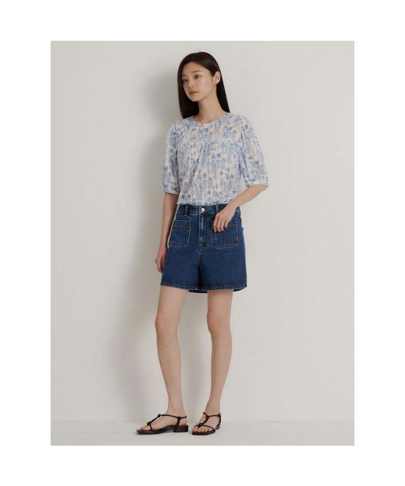 Binpolleidiseu [Daria Song] All-Over Short Sleeve Puff Blouse Sky Blue (Bf6565K51Q)