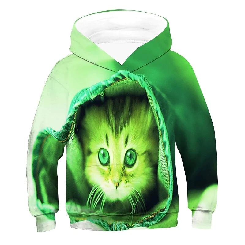 Kids Boys Girls Pullover Hoodie Animal Cat Long Sleeve Sweatshirt Children Casual Hoodies Child Pullover Tops Clothing
