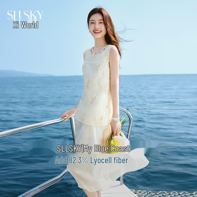 

Bohemian Lace Chiffon Sleeveless Beach Dress S