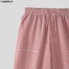 INCERUN Men Drawstring Elastic Waist Plaid Print Casual Long Wide Leg Pants Trousers