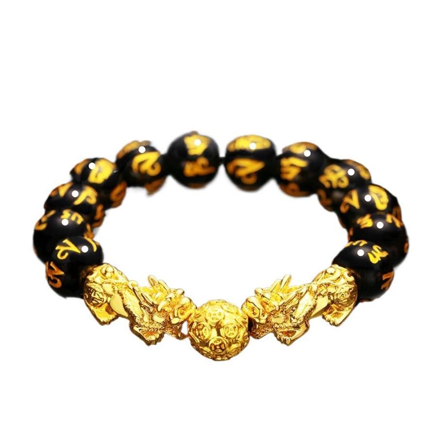 Black Simple Atmosphere Imitation Agate Obsidian Crystal Bracelet Chain Men Handmade Pixiu Bracelet