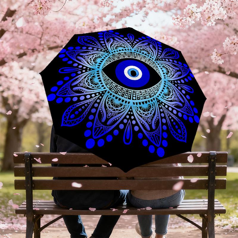 1pc Eye Mandala Automatic Open/Close Umbrella with Windproof, 8-Rib Sturdy Canopy, Durable Ribs, Fashionable Design1239A