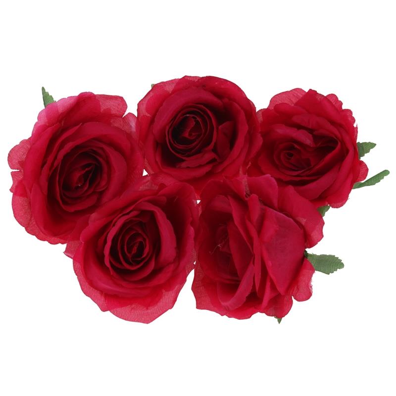 Rose Head Artificial Flowers for Arrangement Decoration 5 pcs - Dark Pink