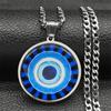 Blue Evil Eye Stainless Steel Round Glass Medal Necklaces Chain Men Women Gold Color Turkish Eye Necklace Amulet Jewelry Gift
