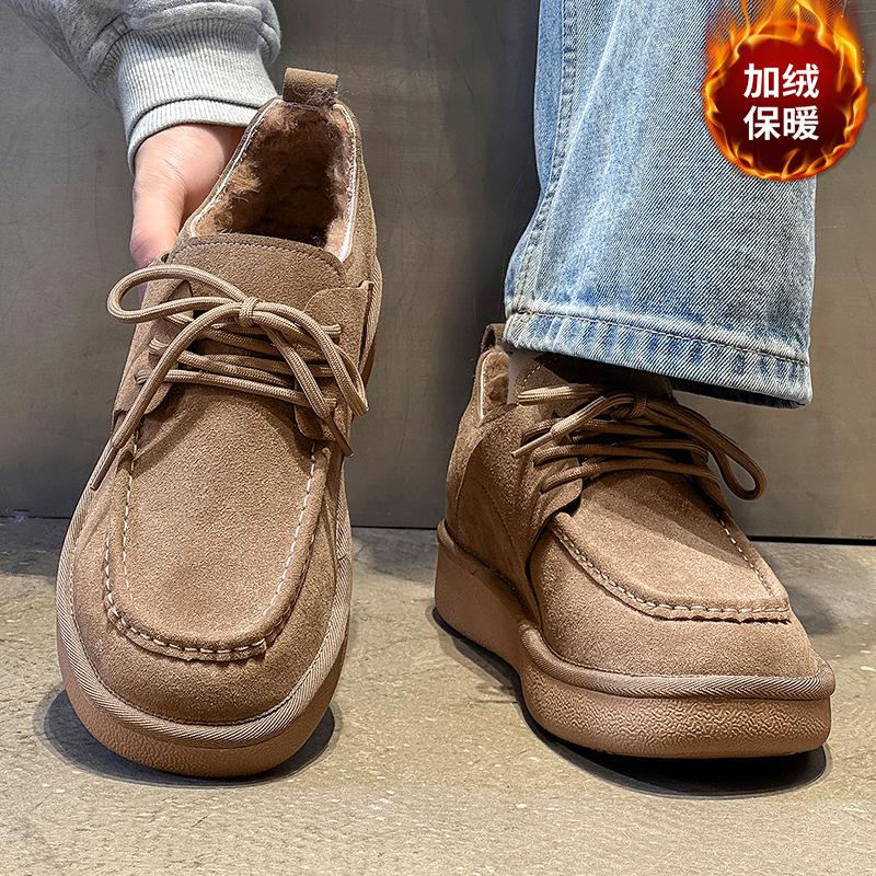 Fleece warm snow boots new winter thick-soled short tube lace-up thickened cold-proof cotton shoes