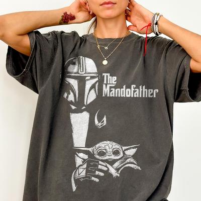 Comfort Colors Mandofather Shirt, Mandalorian Grogu Tee, Baby Yoda, Funny Star Wars Dad Gift