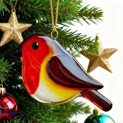 Fused Glass Birds Ornament Acrylic Hummingbird Owl Blue Jay Kingfisher Chickadee Christmas Ornament for Xmas Tree Decor
