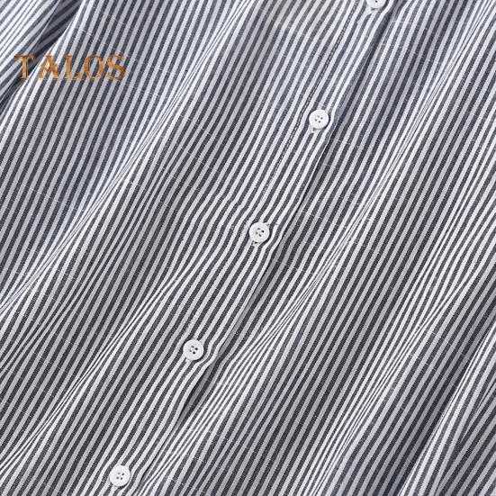 Damen Bluse mit Stehkragen, Langarm, Einreiher, Oberteile, vertikal gestreifter Druck, lockere Passform, Bürodamenbluse