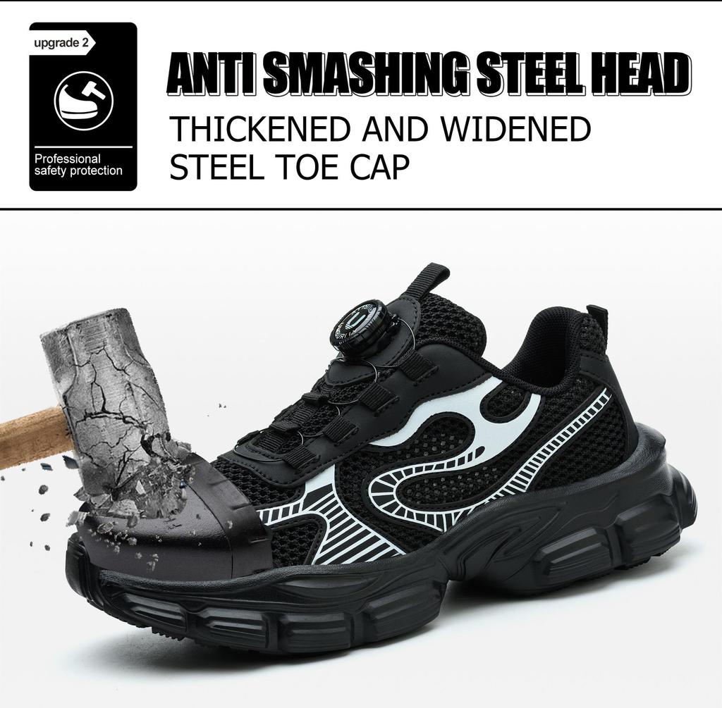 Módní otočné knoflíkové bezpečnostní boty dámské letní pracovní obuv ocelová špička pracovní tenisky prodyšná ochranná pracovní obuv pro ženy protiskluzová