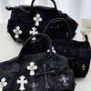 2025 Little Red Book Chrome Hearts Black & White Patchwork Travel Bag with Roman Metal Cross Shoulder Strap