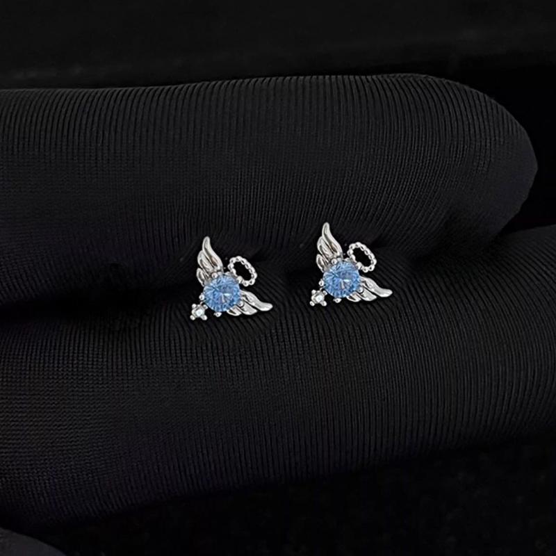 

Women s Shiny Angel Wing Ear Studs, Rhinestone Crystal Personality Ear Bone Piercing Jewelry синий