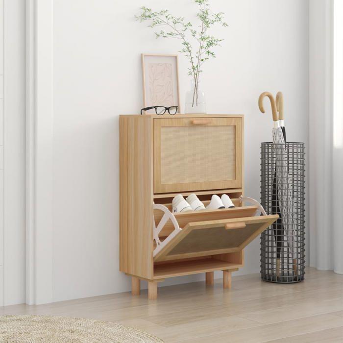 VidaXL Armoire à chaussures Marron 52x25x80 cm Bois d'ingénierie/rotin 345647