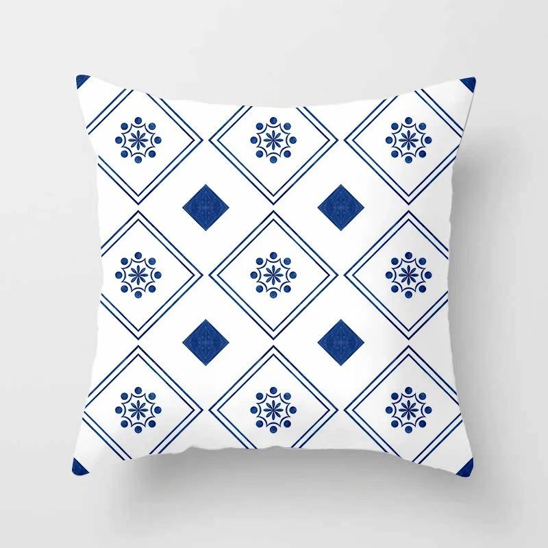 Office Living Room Home Pillowcase Luxury Geometric Blue Print Pillowcase Car Ornaments