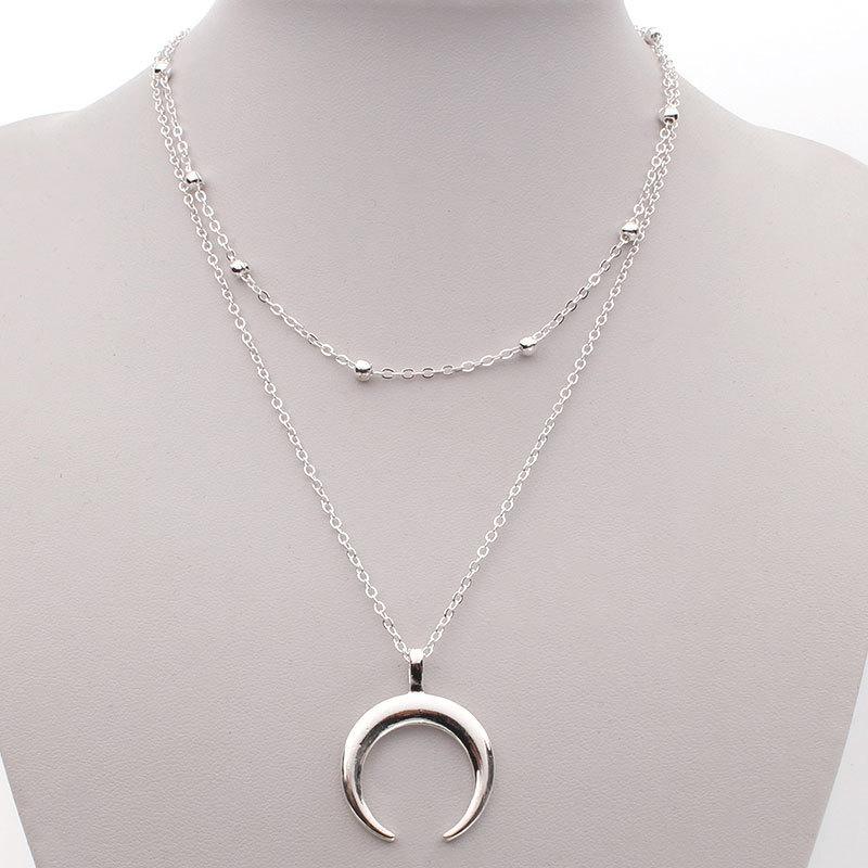 European beautiful women s alloy necklace long round butterfly pearl crescent pendant new серебряный