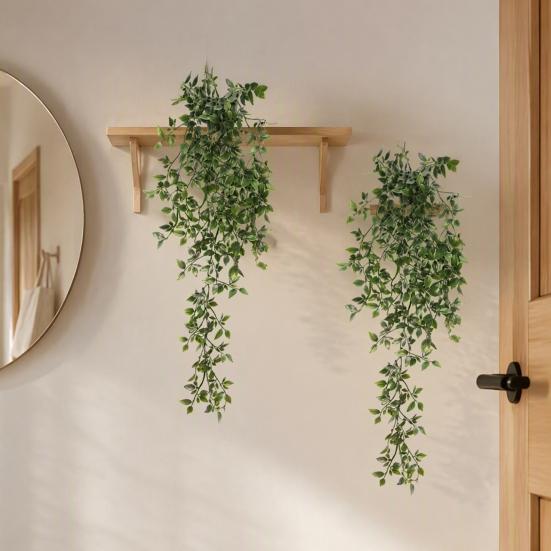 Realistic Artificial Plants for Bedroom Hanging Indoor Home Decor, Plastic Potted Office Living Room Kitchen Bathroom Wall Decoration, No Maintenance