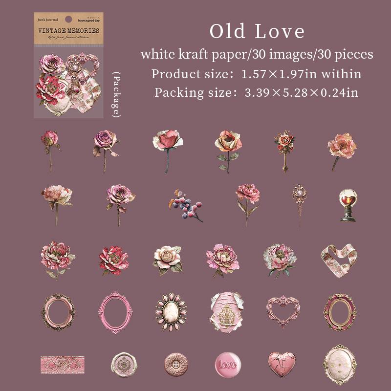 

30 Sheets/Bag Vintage Floral Theme Stickers For Scrapbooking DIY Hand Collage Material Phone Case Frame Computer Decoration