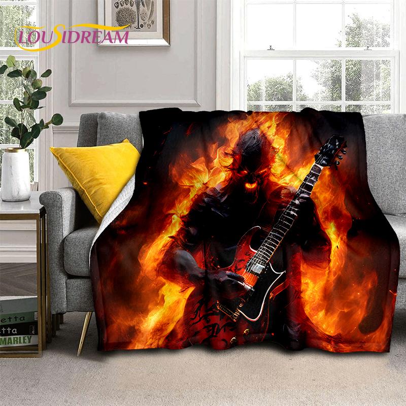 Skull Electric Guitar Classical Guitar Blanket,Soft Throw Blanket for Home Bedroom Bed Sofa Picnic Travel Office Cover Kids Gift