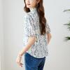 Blue and White Porcelain Small Floral Short-sleeved Blouse for Women In Summer Updated Style Updated Chinese Style Age-reducing Temperament Top