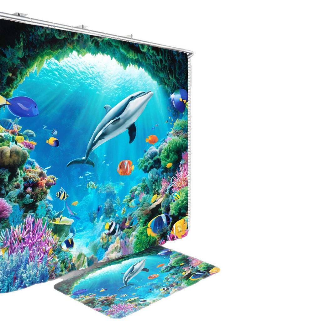 Christmas Shower Curtain Four-Piece Non-Punching Partition Curtain Digital Printing Bathroom Dress