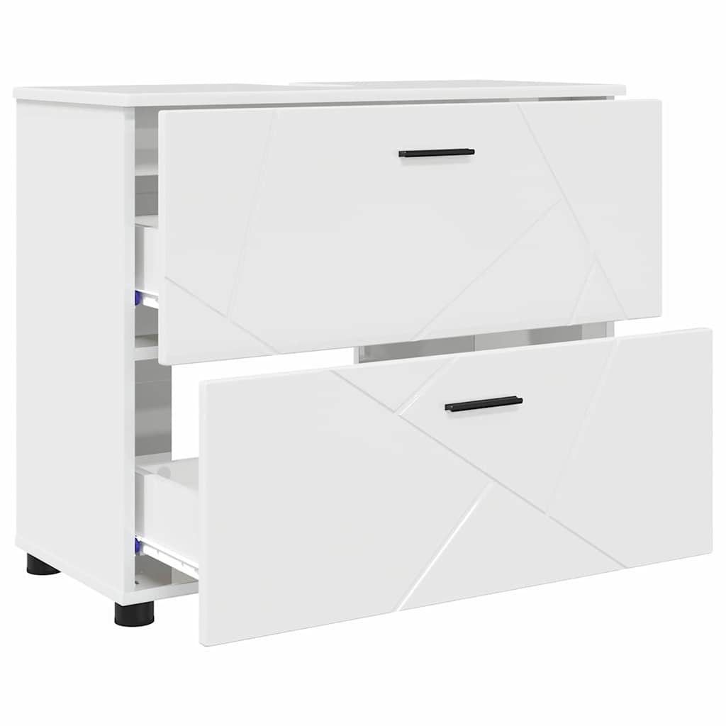Bathroom Furniture Set 3 pcs High Gloss White Plywood and Metal