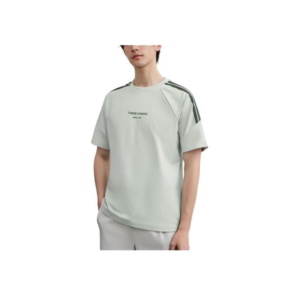 adidas Striped Loose Comfortable Fitness Running Breathable Short Sleeve T-Shirt Men Tops Light-Green JY8307