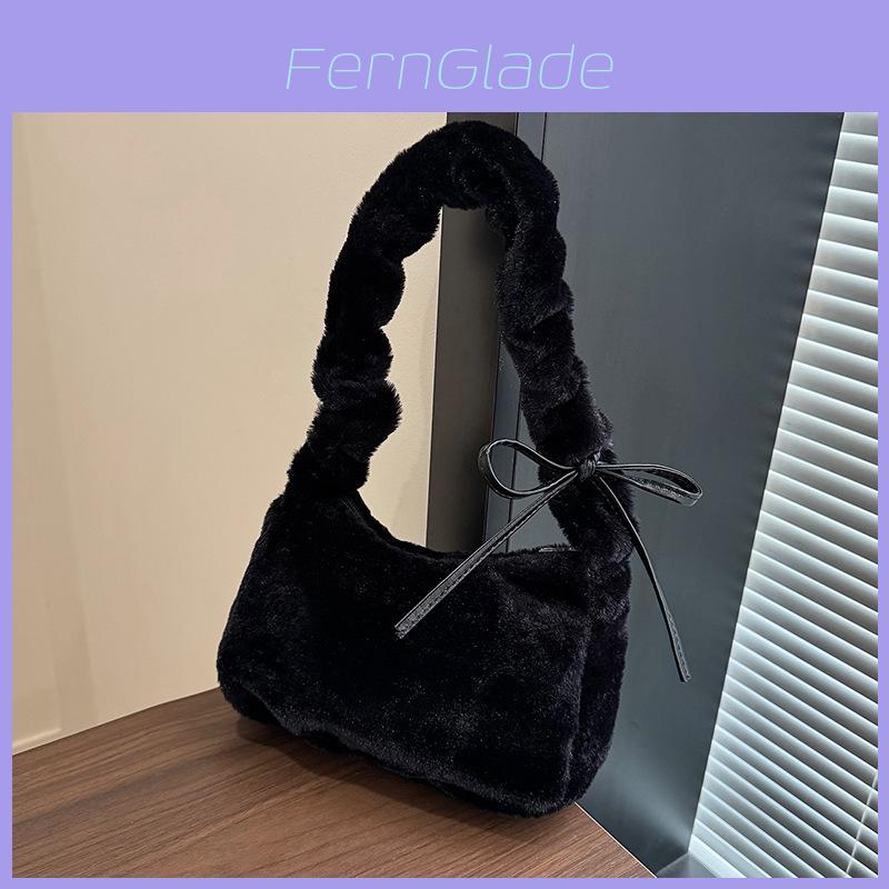 Plush Furry Shoulder Bag For Women With Zipper Closure And Mobile Pocket For Daily Use