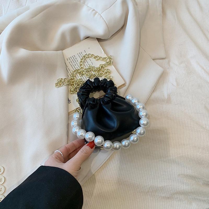 Adorable Korean Style Princess Pearl Handbag For Girls With Charming Chain Strap