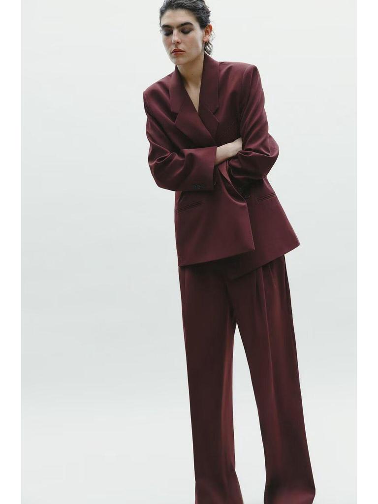 2025 Women's Double-Breasted Suit Jacket & High-Waisted Pants Set - European & American Casual Style
