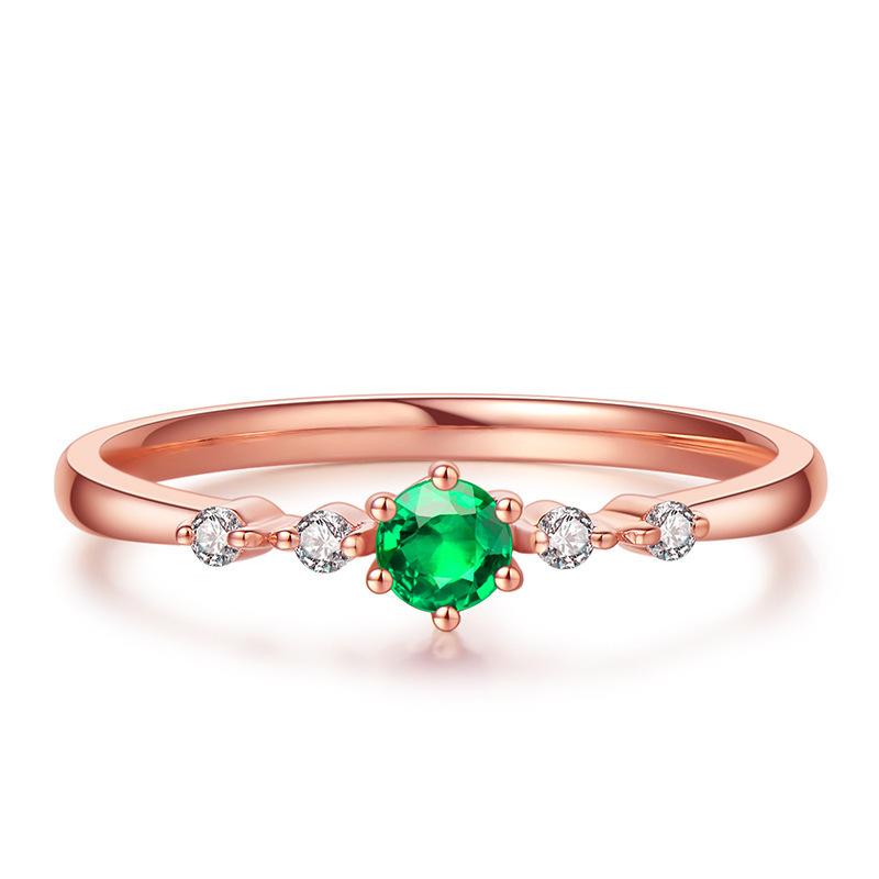 Natural Emerald 18k Gold Rose Color Rings for Women Fine Wedding Bands Gemstone Jewelry Cocktail Jewelry Emerald Gold Rings