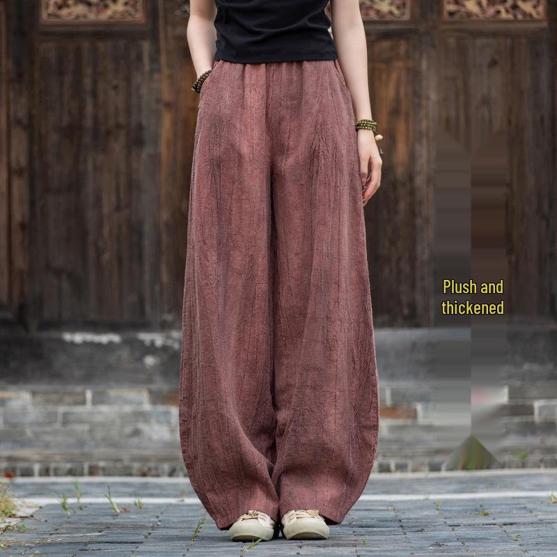Women's Hemp Tie-Dye Distressed Lantern Pants: Cotton & Linen Zen Meditation Wear 26