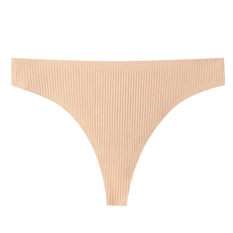Pure Cotton Sexy Women's Thongs - Solid Color Ribbed T-Pants for Girls