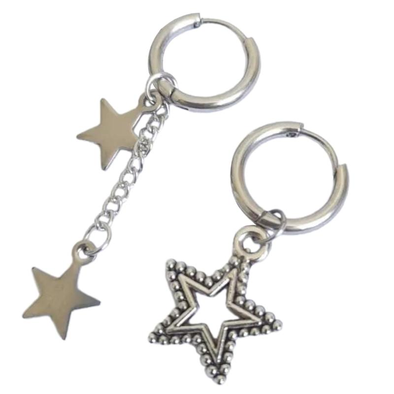 Gothic Punk Style Earrings Metal Drop Earrings Silver Color Star Crosses Pendant
